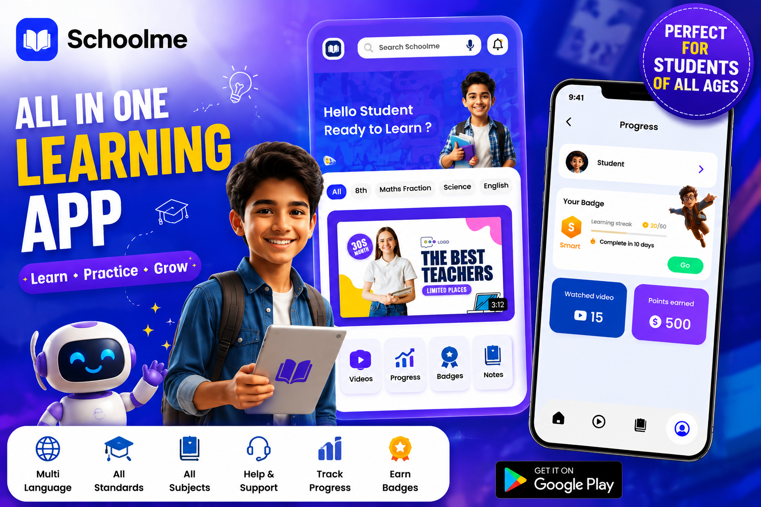Schoolme – Premium EdTech Mobile App, School Learning & Online Education Platform (Flutter + React Admin)